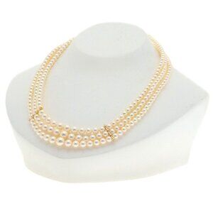 Mikimoto  3.4mm to 7.7mm 3 triple strand akoya diamond necklace Gold 18k w/case